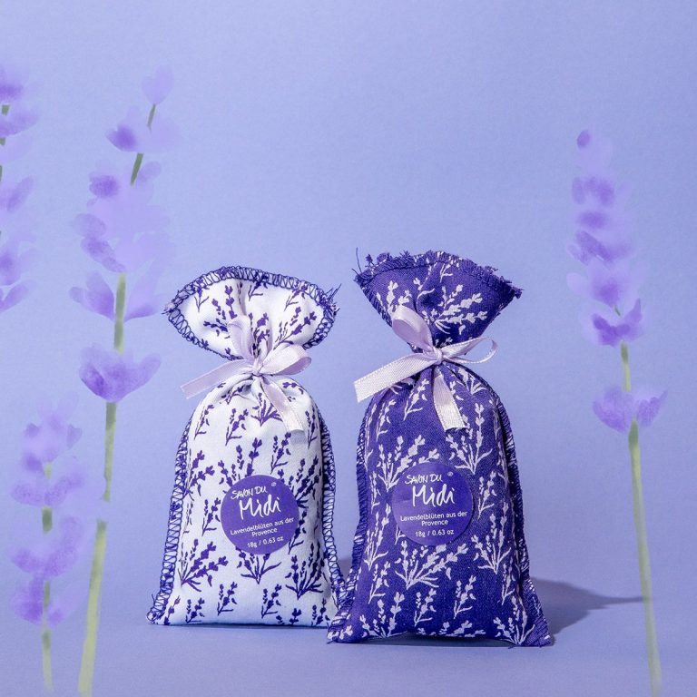 Lavendelsäckchen von Savon du Midi in zwei Designs nebeneinander.